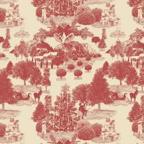 12" Christmas Winter Wonderland Toile in Deep  Red and Cream | 12" Repeat