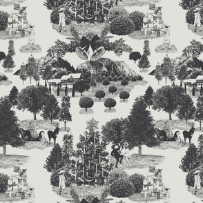 12" Christmas Winter Wonderland Toile in Charcoal and Pale Gray | 12" Repeat