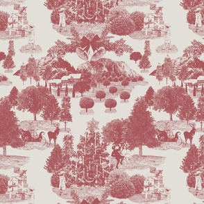 12" Christmas Winter Wonderland Toile in Red and White | 12" Repeat