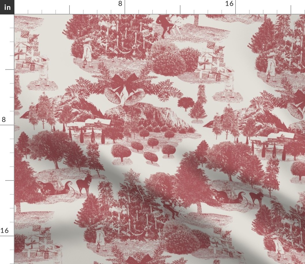 12" Christmas Winter Wonderland Toile in Red and White | 12" Repeat