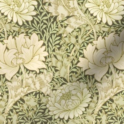 Chrysanthemum 1877 - by William Morris - LARGE -  original olive Antiqued art nouveau art deco paper background 