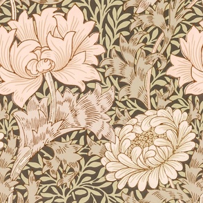 Chrysanthemum 1877 - by William Morris - LARGE -  brown and olive Antiqued art nouveau art deco paper background 