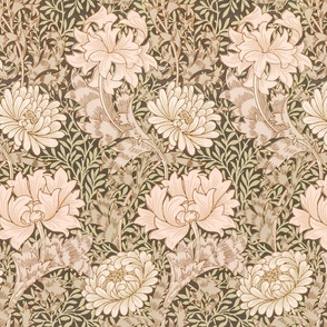 Chrysanthemum 1877 - by William Morris - MEDIUM -  brown and olive Antiqued art nouveau art deco paper background 