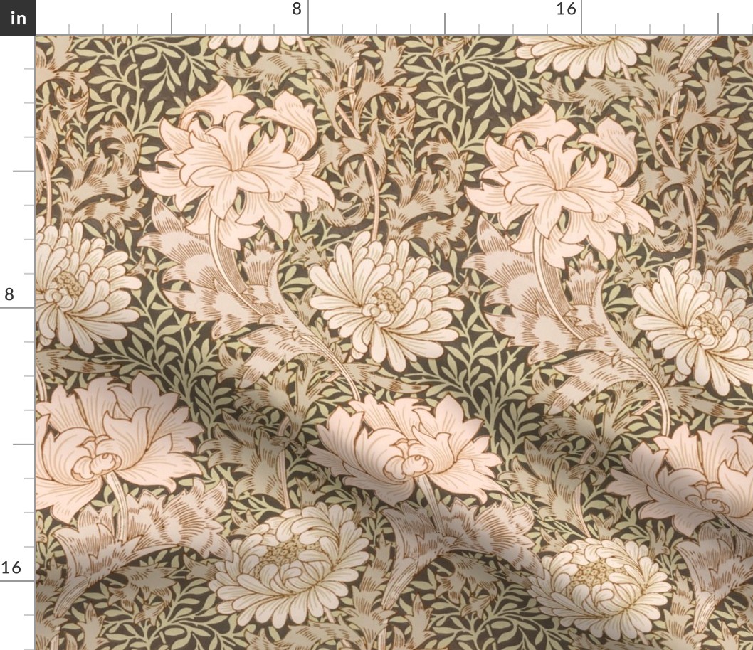 Chrysanthemum 1877 - by William Morris - MEDIUM -  brown and olive Antiqued art nouveau art deco paper background 