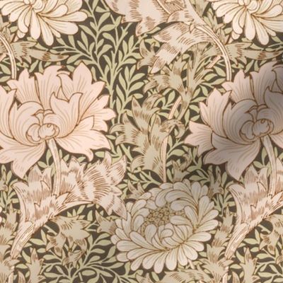 Chrysanthemum 1877 - by William Morris - SMALL -  brown and olive Antiqued art nouveau art deco  paper background 
