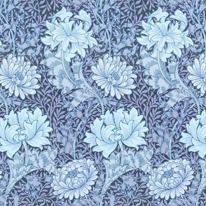 Chrysanthemum 1877 - by William Morris - MEDIUM -  blue adaption on original Antiqued art nouveau art deco paper background 