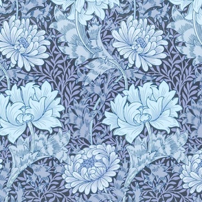 Chrysanthemum 1877 - by William Morris - LARGE -  blue adaption on original Antiqued art nouveau art deco paper background 