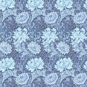 Chrysanthemum 1877 - by William Morris - SMALL -  blue adaption on original Antiqued art nouveau art deco paper background 