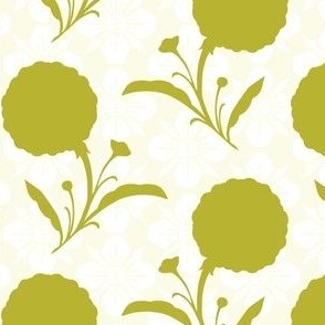 Floral on Block Print in Green