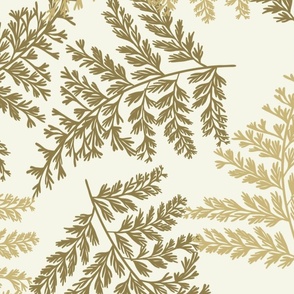 Neutral beige and brown fern leaves, large scale