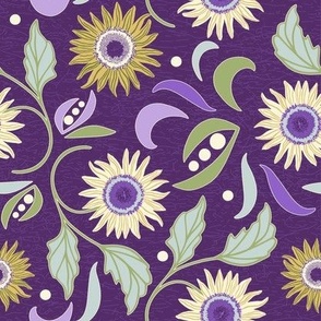 Sunflower Floral  - Eggplant - Medium Scale