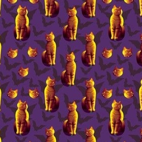 Halloween cats - ginger orange cats on purple with bats