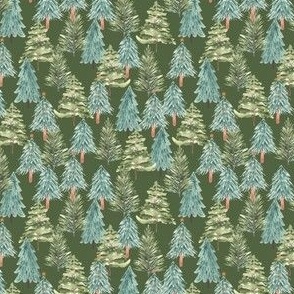 Christmas trees green, watercolor tree, christmas, woods, woodland, forest, 3.6 inch