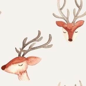 Boho Christmas reindeer / medium / cute reindeer faces on gender neutral beige