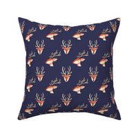 Watercolor Christmas reindeer / small / cute reindeer faces on navy blue