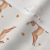 Watercolor Rudolph with stars / small / minimalist Christmas holiday in boho beige