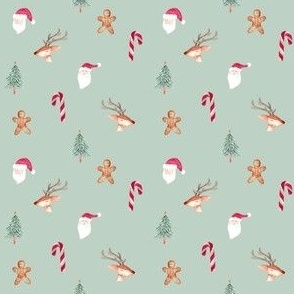 Christmas favorite things / small / mint green with gingerbread man, reindeer faces, santa claus and candy canes
