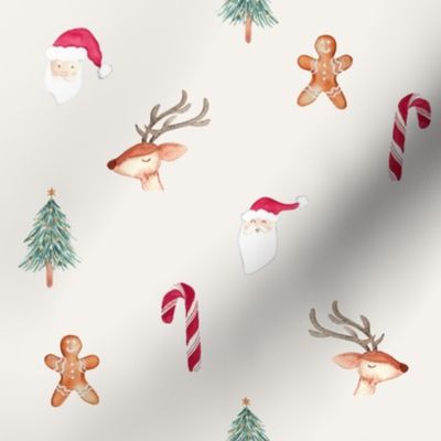 Cute Christmas - favourite things, 8 inch santa, candy cane, gingerbread man, reindeer, rudolph, christmas tree, watercolor