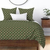 Watercolor Christmas reindeer / small / cute reindeer faces on gender neutral dark green, pine green