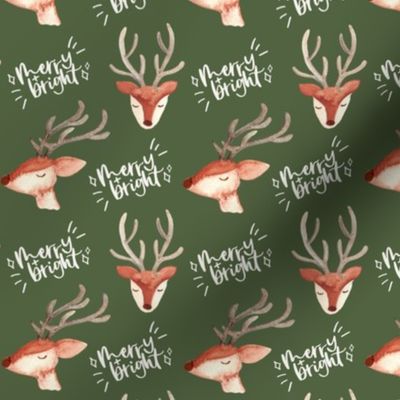 cute reindeer on dark green / small / gender eutral watercolor Christmas 