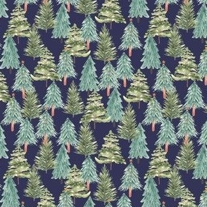 Watercolor Christmas trees blue, 4 inch trees, pine trees, christmas, woods, green