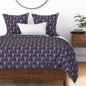 Cute reindeer heads / medium /  watercolor sleepy reindeer faces on navy blue with the lettering dreaming of Rudolph