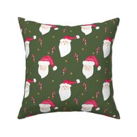 Kitsch retro Santa Claus in red and green watercolor/ medium/vintage father Christmas with candy canes and stars