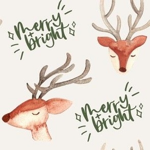 watercolor reindeer heads / medium / cute reindeer on boho beige for kids christmas pyjamas