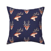 watercolor reindeer heads / medium / cute reindeer on navy blue