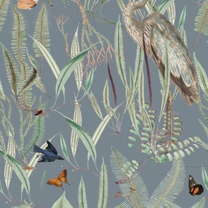 Herons in Marsh, on slate, Mural Section: 2 of 3