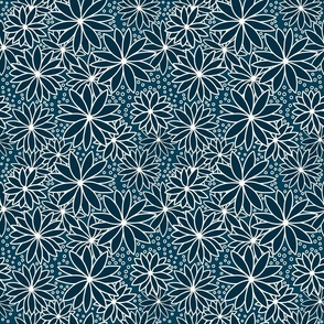 Pointed Flowers Pattern - Dark Teal And White