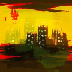 Dramatic Yellow Dark City Sunset Abstract