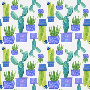 Watercolor Cactuses - Blue_Pattern