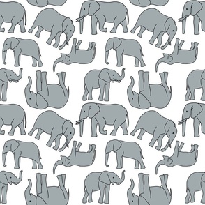 Elephants Line Art - Gray