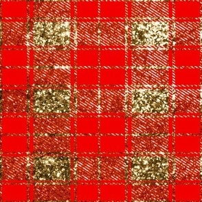 Red and Gold Glitter Plaid-