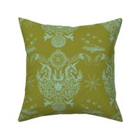 Spring Damask - Baby Blue on Pea Green