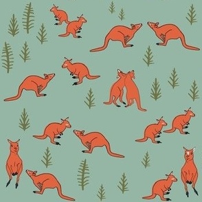 Kangaroo Australian Animals Kangaroos Trees  - Brown Sage Green