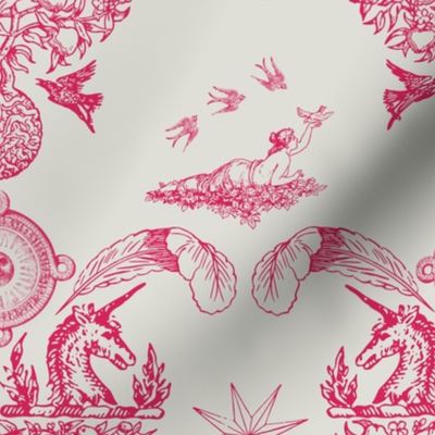 Spring Damask - Dark Pink on Cream