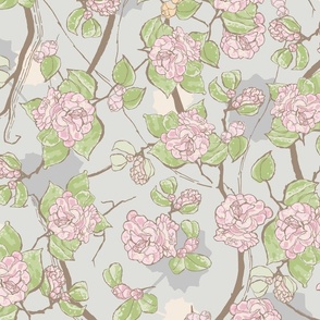 Floral Sketch New Camellia - pale mist  textureterry
