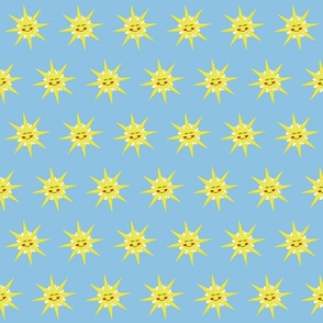 Happy yellow sun on blue sky, illustration