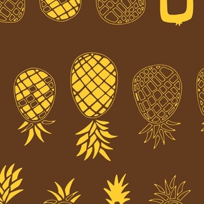 Yellow Cute Pineapples with Brown Background (large)