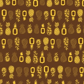 Yellow Cute Pineapples with Brown Background (medium)