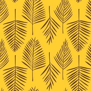 Simple Palm Leaf Pattern in Dark Brown and Yellow (large)