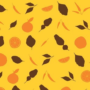 Lime, Chili and Leaf in Yellow, Orange, Brown (large)