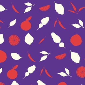 Lime, Chili and Leaf in Purple, Cream, Red (large)