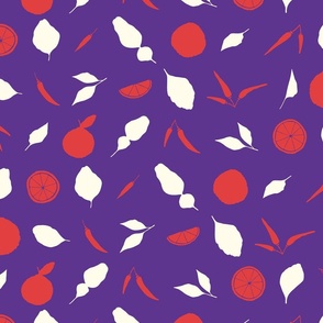 Lime, Chili and Leaf in Purple, Cream, Red (medium)