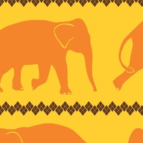 Orange Silhouette of Elephants on Yellow Background (large)