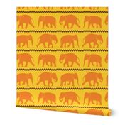 Orange Silhouette of Elephants on Yellow Background (medium)