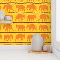 Orange Silhouette of Elephants on Yellow Background (medium)