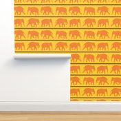 Orange Silhouette of Elephants on Yellow Background (medium)